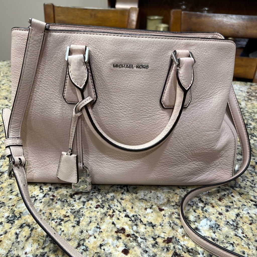 Michael Kors Pink And Tan Crossbody Bag With Adjustable Strap